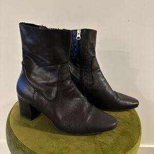 Black Leather Women’s Ankle Boots with Block Heel